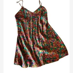 Vintage Victoria’s Secret Gold Label 100% Silk Chemise Jewel Tone Floral Slip D